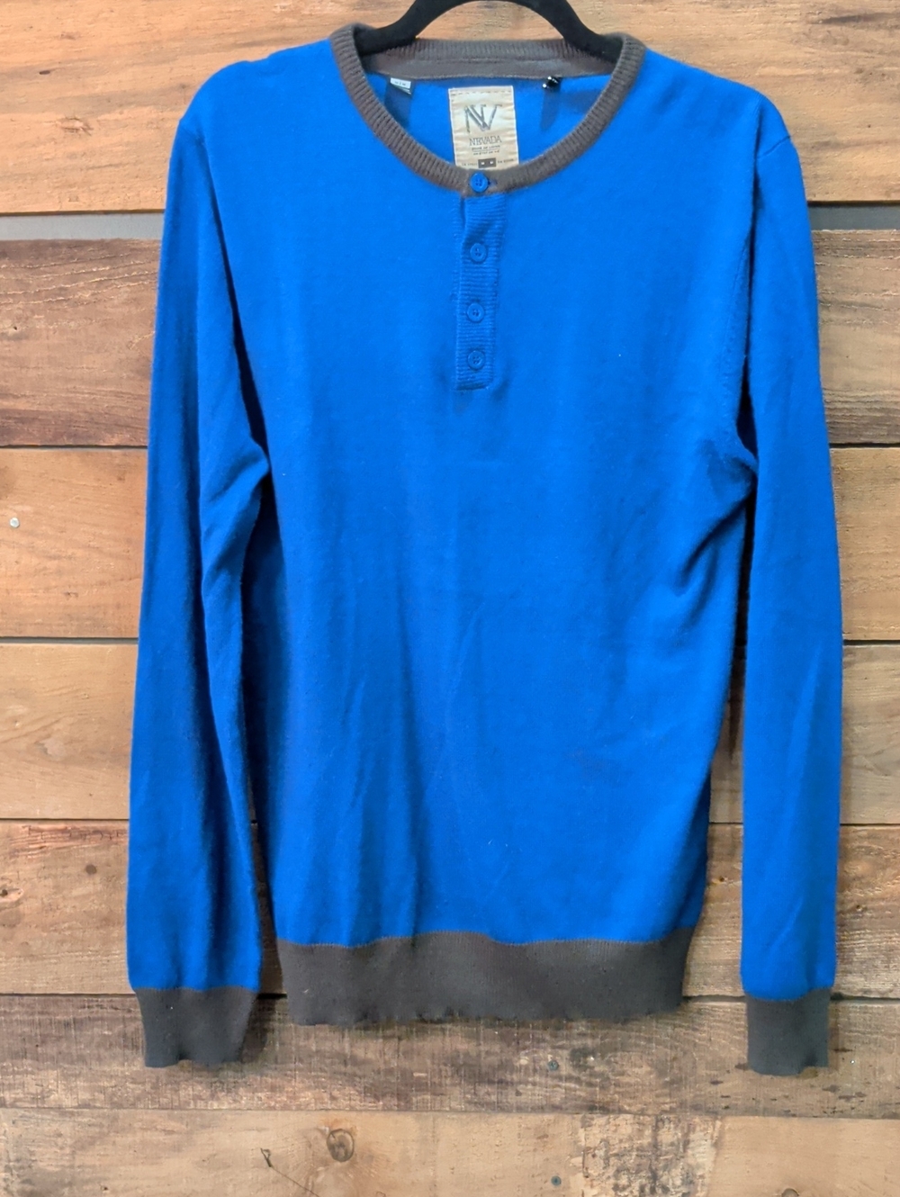 Men's Bright Blue Long Sleeve Henley with Contrast Trim